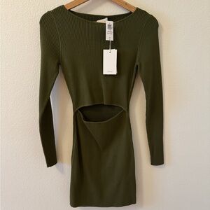 Aritzia Wilfred Cut-Out Long Sleeve Dress in Grotto Green NWT